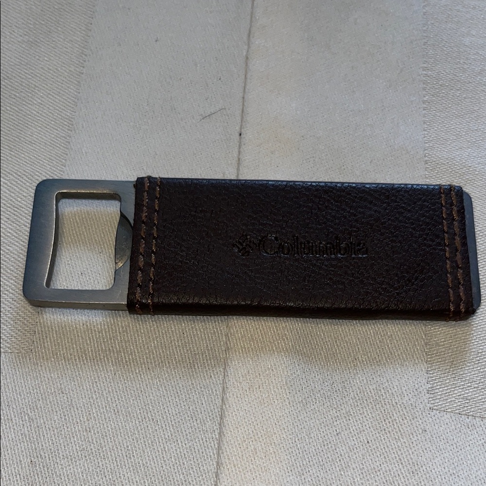 Columbia Brown Leather Wrapped Metal Bottle Opener